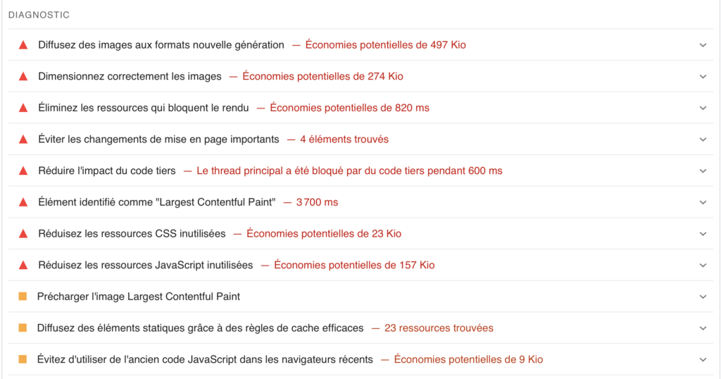 recommandations de correction pagespeed insights